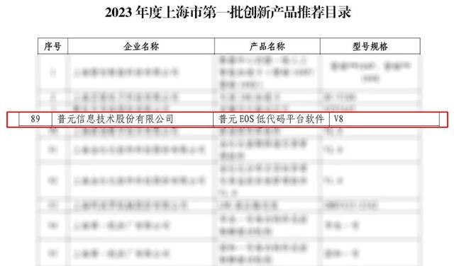 第一批！普元EOS低代碼平臺軟件入選《上海市創(chuàng)新產(chǎn)品推薦目錄》（普元 低代碼）